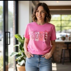 Pink 'Love' Valentines Graphic T-Shirt